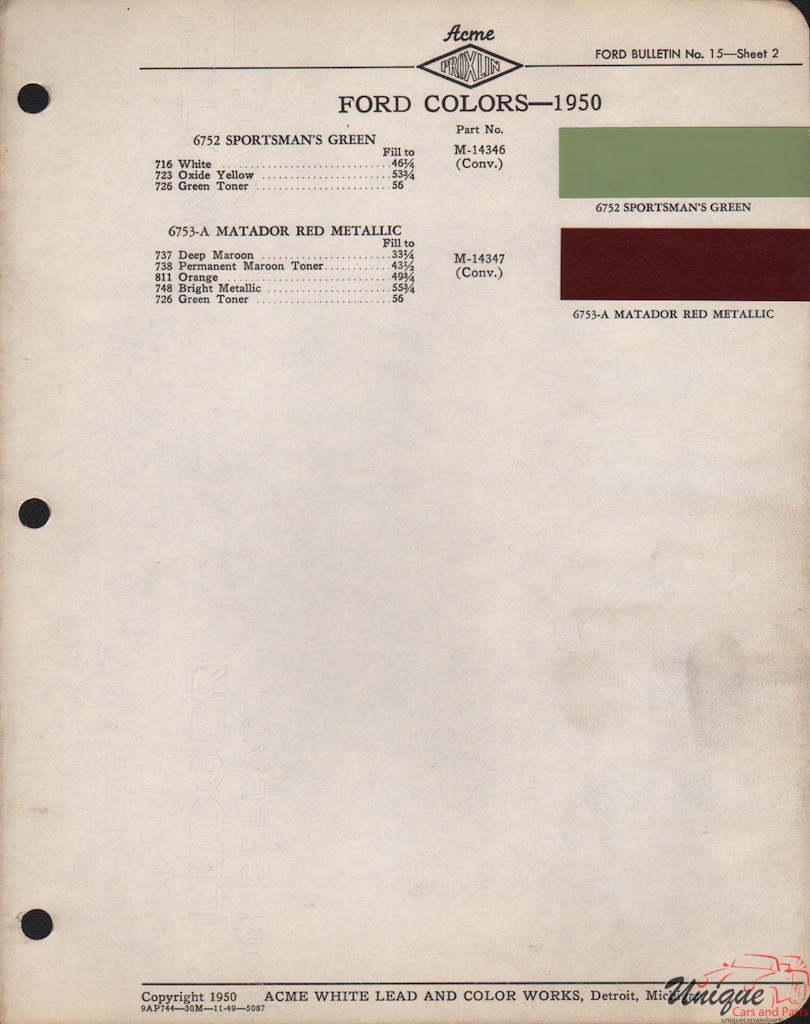 1950 Ford Paint Charts Acme 2